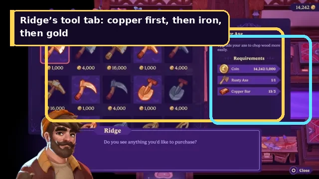 Upgrade the pickaxe first unless a specific job blocks you